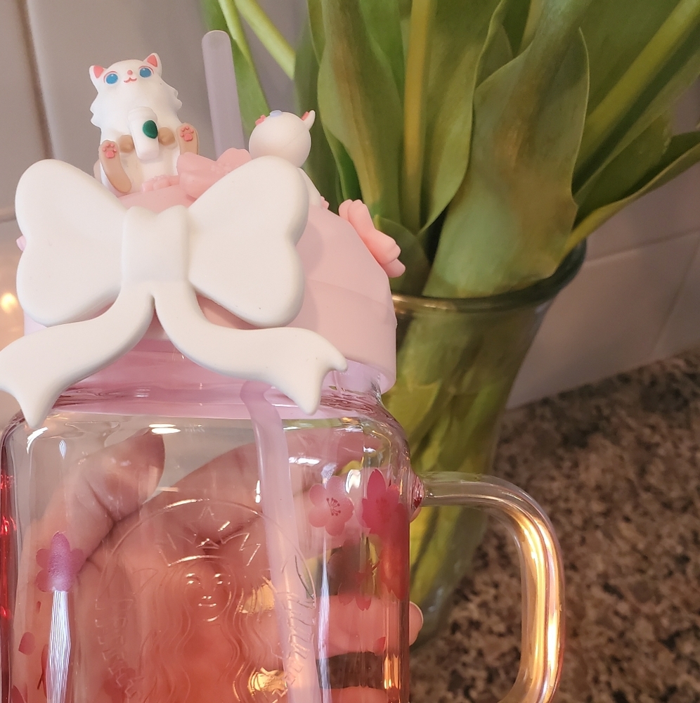 ☆STARBUCKS PINK GLASS SAKURA CAT MUG☆ - Picture 5 of 5